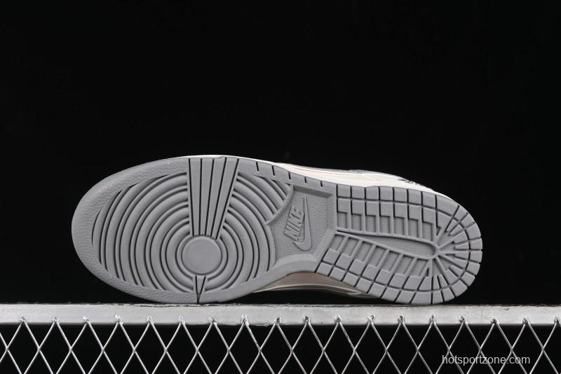Nike SB Dunk Low Stussy Collaboration - Off White Dark Grey Swoosh Anniversary Custom Low-Top Casual Skate Shoes - DQ1098-382