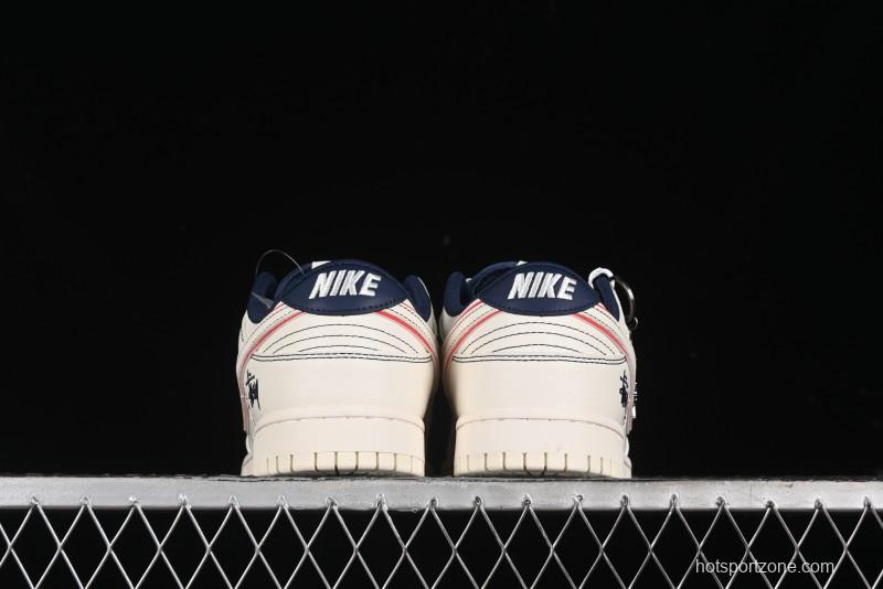 Nike SB Dunk Low Stussy Collaboration - Black Red Bunny Anniversary Custom Low-Top Casual Sneakers - XY1688-012