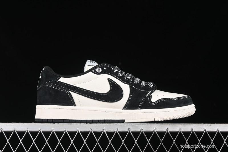 Nike Travis Scott x Fragment Design x Air Jordan 1 Low OG SP AJ1 Supreme Stussy Collaboration - Red Tab Black Warrior Low Top Casual Sneakers - SJ2068-124