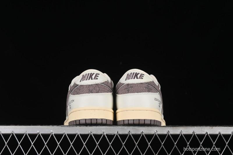 Nike SB Dunk Low LV Collaboration - Beige Denim Swoosh Anniversary High-End Custom Low-Top Casual Skate Shoes - JH8310-957