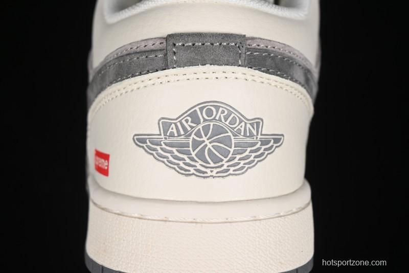 Nike Air Jordan 1 Low Supreme Collaboration - Dual-Tone Beige/Grey Retro Basketball Shoes - SJ9950-030