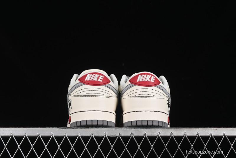 Nike SB Dunk Low Stussy Collaboration - Light Grey White Anniversary High-End Custom Low-Top Casual Skate Shoes - SJ2068-302