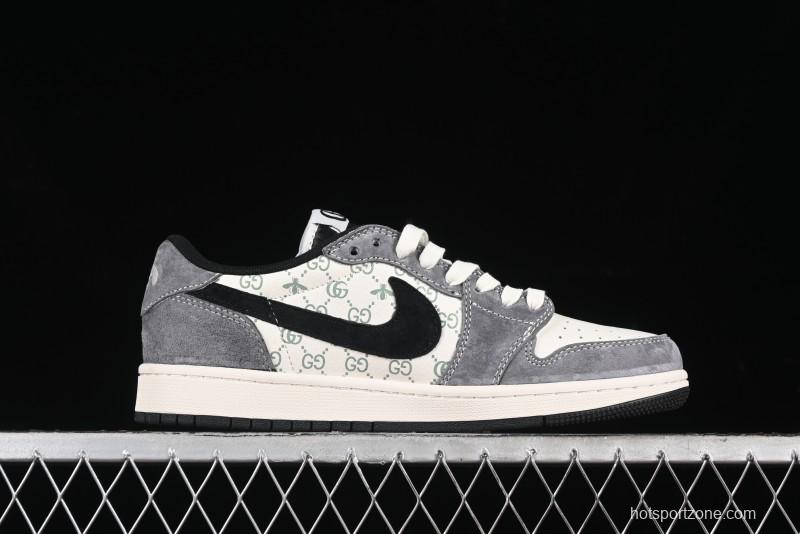 Nike Travis Scott x Fragment Design x Air Jordan 1 Low OG SP AJ1 Gucci Collaboration - Black Hook Dragonfly Low-top Casual Sneakers - SJ2068-137
