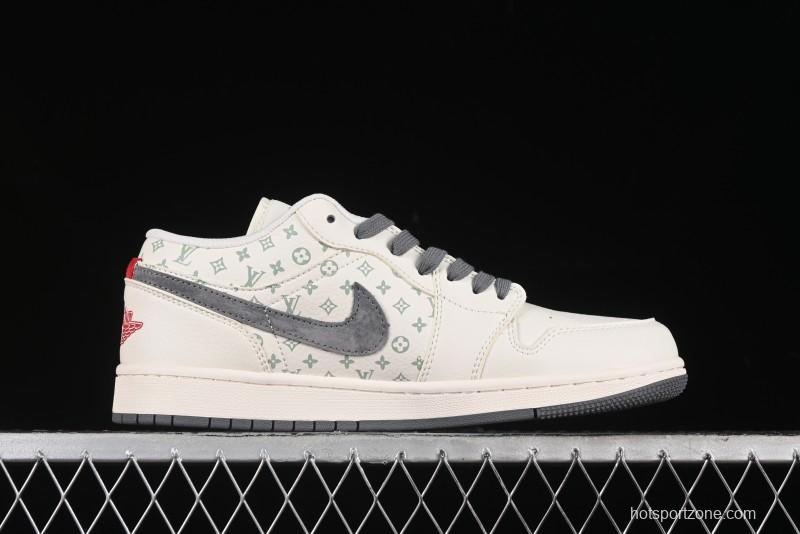 Nike Air Jordan 1 Low LV Collaboration Print Off-White Retro Basketball Shoes - WG8850-010