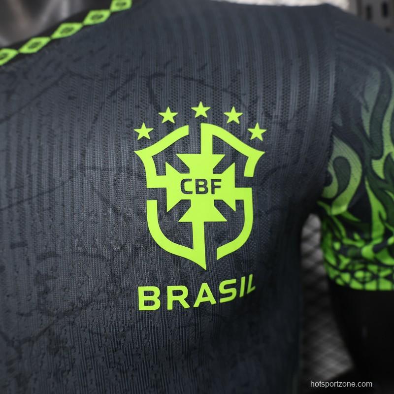 Player Version 2025 Brazil Dark Grey with Neon Green Flame Jersey