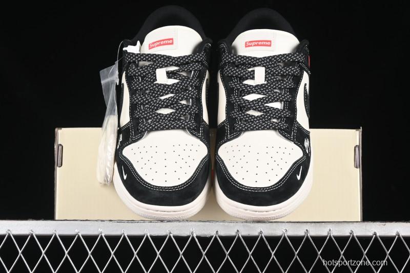 Nike SB Dunk Low SUP Collaboration - Black White Black Swoosh Anniversary Custom Low-Top Casual Skate Shoes - MM1089-020