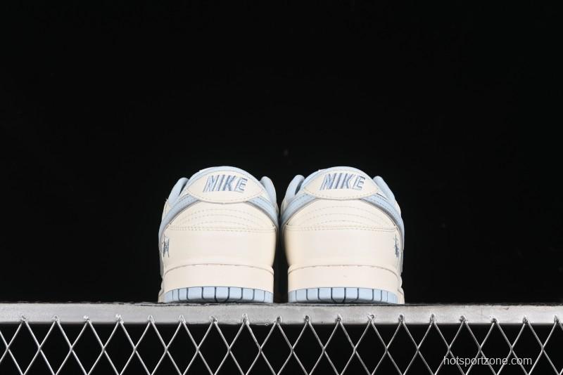 Nike SB Dunk Low Stussy Collaboration - Double Swoosh Ice Blue Anniversary Custom Low-Top Casual Skate Shoes - XX2026-101