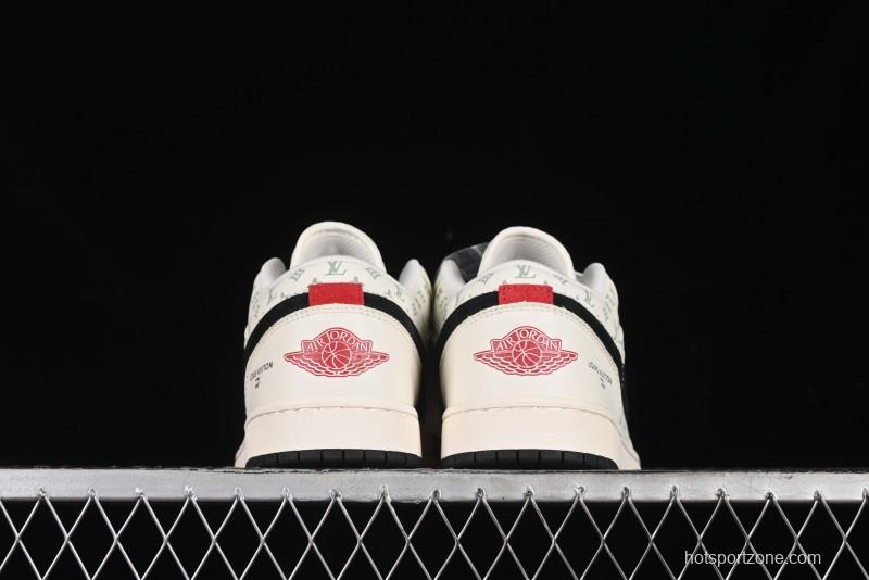 Nike Air Jordan 1 Low AJ1 LV Collaboration - Printed Dark Blue Swoosh High-End Custom Retro Basketball Shoes - WG8850-009