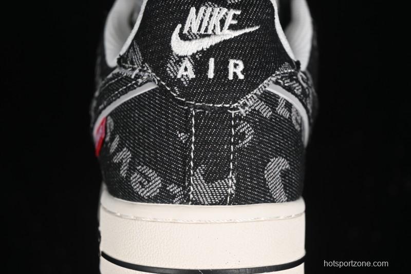 Nike Air Force 1 '07 Low Levi's Collaboration Double Swoosh Beige Black Casual Sneakers - SJ6698-001