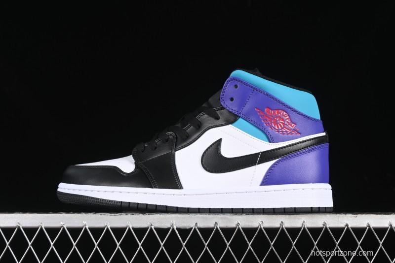 Nike Air Jordan 1 Mid AJ1 Lakers Colorway Black White Purple Mid-Top Casual Sneakers - DQ8426-154