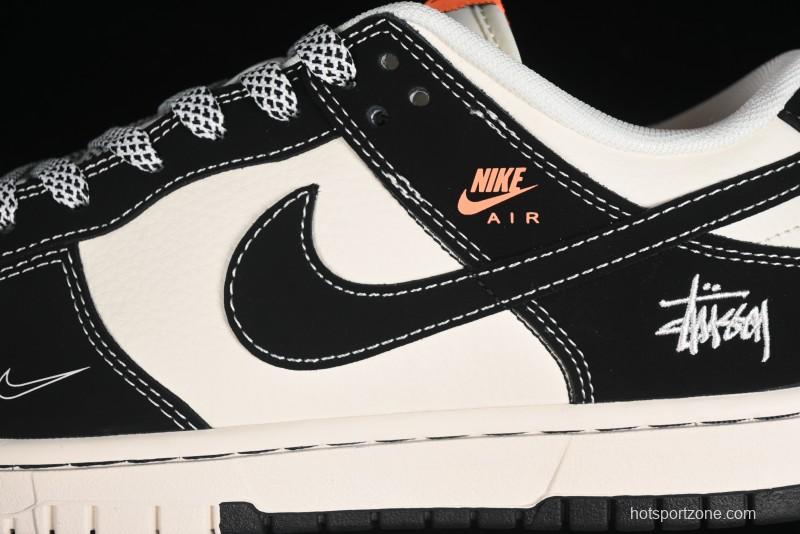 Nike SB Dunk Low Stussy Collaboration - Patchwork Cream Black Swoosh Anniversary Custom Low-Top Casual Skate Shoes - MM1089-023