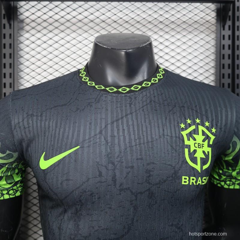 Player Version 2025 Brazil Dark Grey with Neon Green Flame Jersey