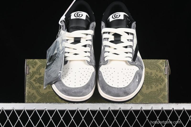 Nike Travis Scott x Fragment Design x Air Jordan 1 Low OG SP AJ1 Gucci Collaboration - Black Hook Dragonfly Low-top Casual Sneakers - SJ2068-137