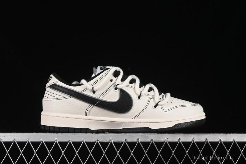 Nike SB Dunk Low Supreme Collaboration - Beige Black Mini Swoosh Anniversary Customized Low-Top Casual Skate Shoes - XX2025-566