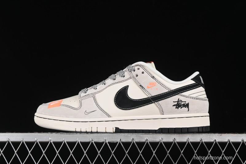 Nike SB Dunk Low Stussy Collaboration Patchwork Grey White Black Swoosh Anniversary Custom Low-Top Casual Skate Shoes - MM1089-022