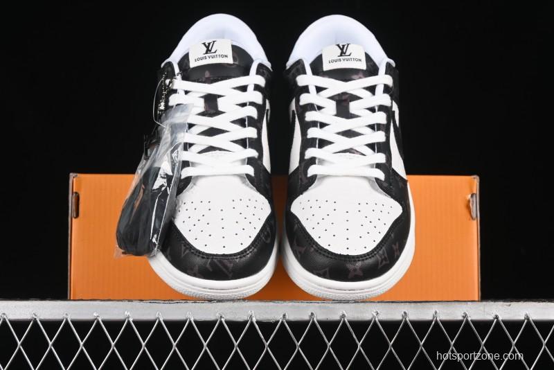 Nike SB Dunk Low LV Collaboration - Embossed White Black Print Anniversary High-End Custom Low-Top Casual Sneakers - DQ1098-361