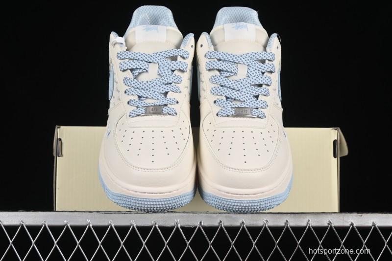 Nike Air Force 1 '07 Low Stussy Collaboration - Off White Elegant Blue Low-Top Casual Sneakers - XZ3328-002