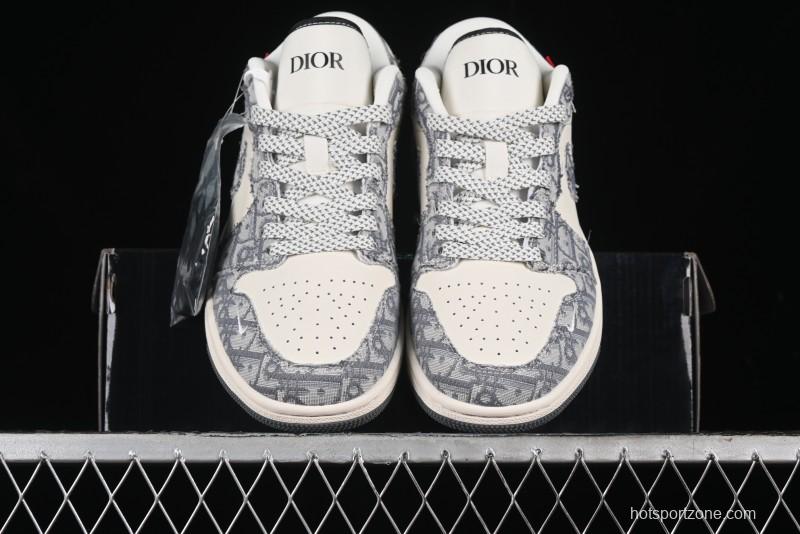 Nike Air Jordan 1 Low AJ1 Dior Collaboration - Grey Blue Red Label Retro Basketball Shoes - SJ9950-037