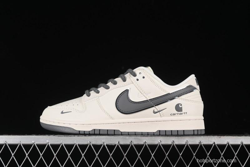 Nike SB Dunk Low Carhartt Collaboration - Off White Grey Swoosh Anniversary Custom Low-Top Casual Skate Shoes - SJ1089-006