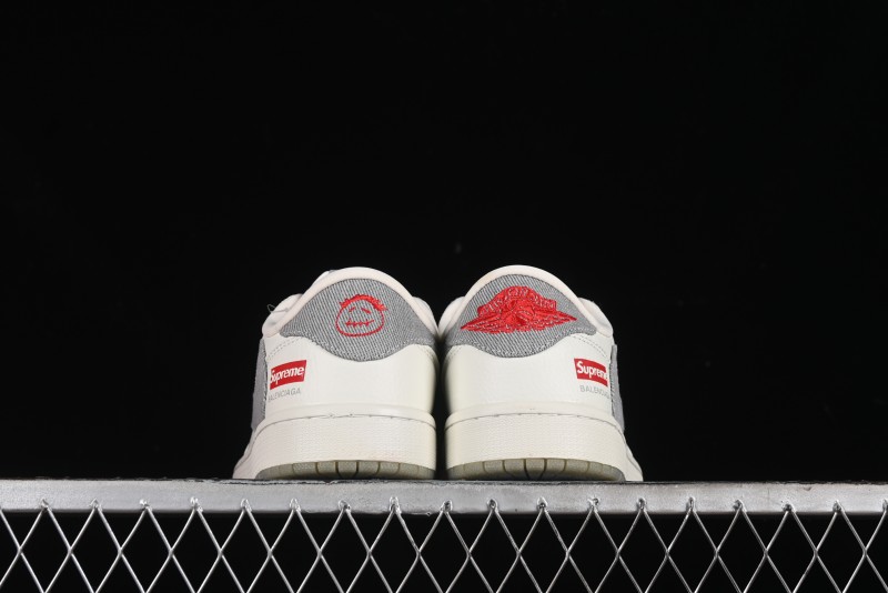 Nike Travis Scott x Fragment Design x Air Jordan 1 Low OG SP AJ1 Supreme Collaboration - Light Grey Denim Two-Tone Low-Top Casual Sneakers - JH6088-705