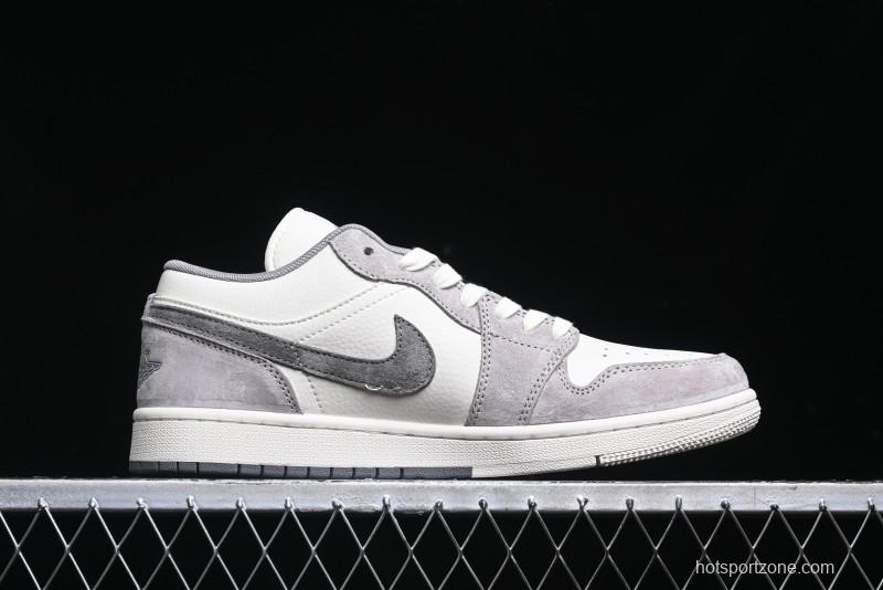 Nike Air Jordan 1 Low Stussy Collaboration - Grey White Dual-Tone Red Tag Retro Basketball Shoes - SJ9950-031