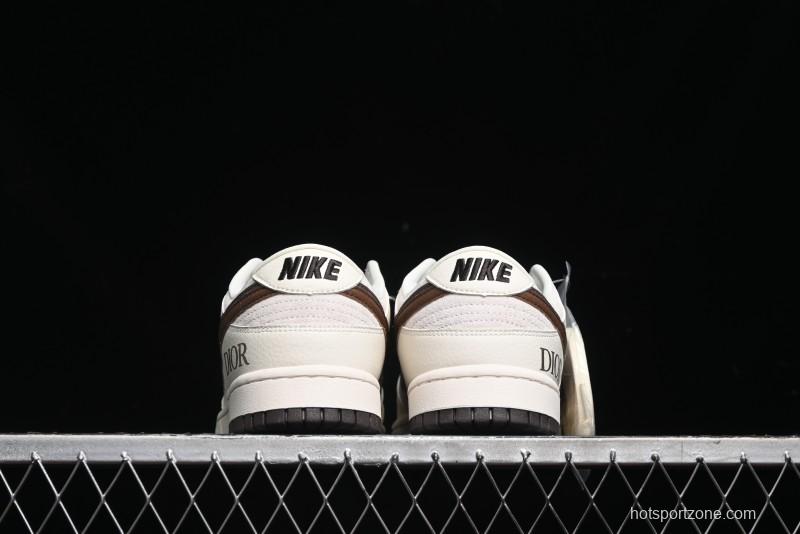 Nike SB Dunk Low Dior Collection - Beige Brown Swoosh Anniversary Custom Low-Top Casual Skate Shoes - XD6188-046