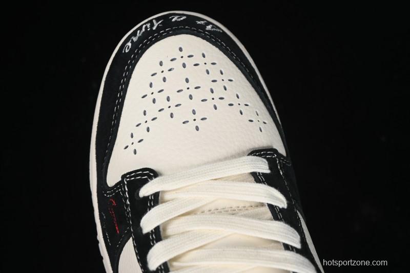 Nike SB Dunk Low Stussy Collaboration - Embroidered Black Swoosh Anniversary Custom Low-Top Casual Sneakers - MM1089-034