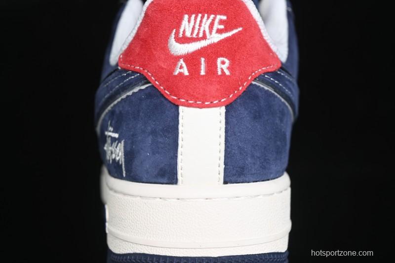 Nike Air Force 1 '07 Low Stussy Collaboration - Navy Red Print Casual Sneakers - XZ6188-350