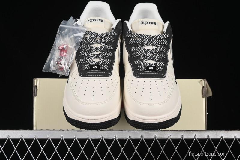 Nike Air Force 1 '07 Low Stone Island x Supreme Collaboration - Off-White Black Heel Casual Sneakers - BB1616-307