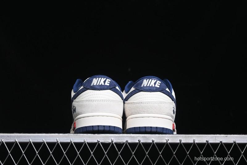 Nike SB Dunk Low Supreme x Stussy Triple Collaboration - Off White Navy Swoosh Anniversary High-End Custom Low-Top Casual Skate Shoes - SJ2068-271