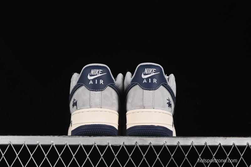 Nike Air Force 1 '07 Low Stussy Collaboration - Grey Pigskin Blue Sole Low-Top Casual Sneakers - SJ6698-005