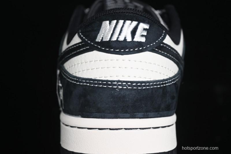 Nike SB Dunk Low Stussy Triple Collaboration - Patchwork Black Swoosh Anniversary Custom Low-Top Casual Skate Shoes - YX5066-222