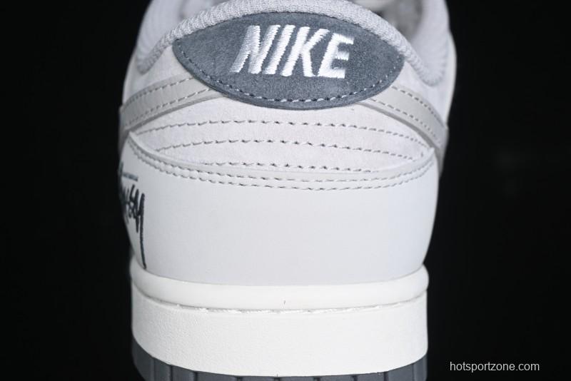 Nike SB Dunk Low Stussy Collaboration - Patchwork Grey Swoosh Anniversary Custom Low-Top Casual Skate Shoes - SF1029-403