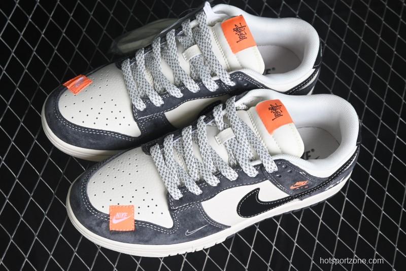 Nike SB Dunk Low Stussy Collaboration Patch Grey Black Black Swoosh Anniversary Custom Low-Top Casual Skate Shoes - MM1089-026