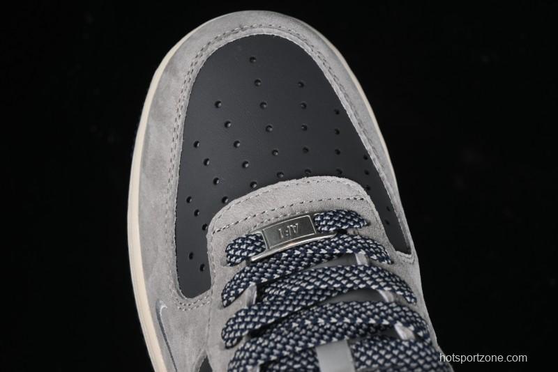 Nike Air Force 1 '07 Low Stussy Collaboration - Grey Pigskin Blue Sole Low-Top Casual Sneakers - SJ6698-005