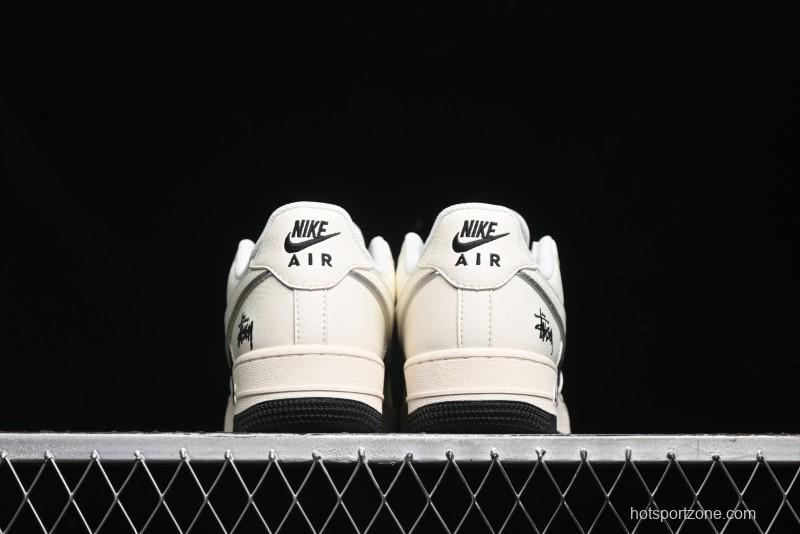 Nike Air Force 1 '07 Low Stussy Collaboration - Black Sail Silver Swoosh Casual Sneakers - XZ6188-729
