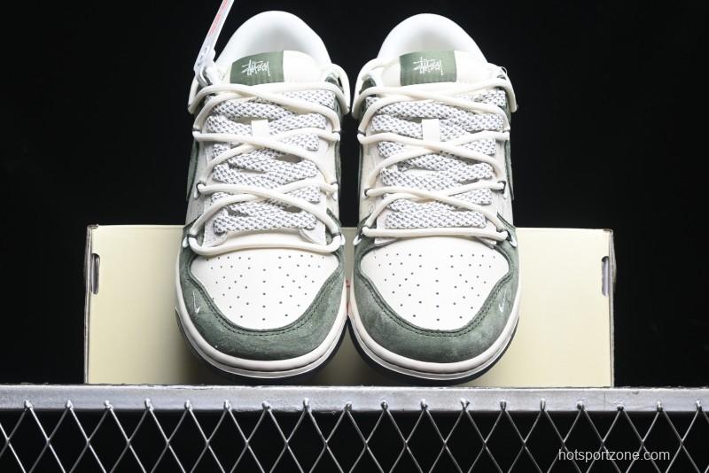 Nike SB Dunk Low Stussy Collaboration - Patina Green Lace-Up Anniversary Custom Low-Top Casual Skate Shoes - XS1186-105