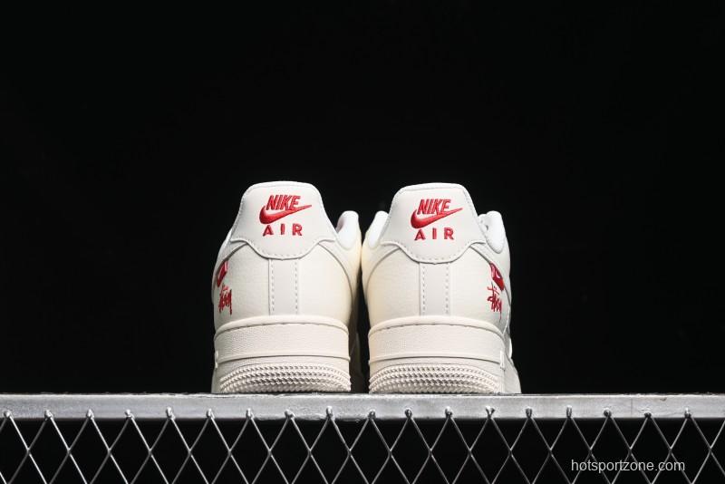 Nike Air Force 1 '07 Low Stussy Collaboration - Double Swoosh Red Tag Low-Top Casual Sneakers - SJ6698-013