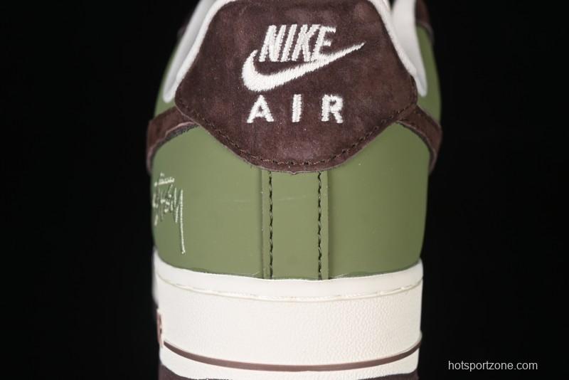 Nike Air Force 1 '07 Low Stussy Collaboration - Green Brown Low-Top Casual Sneakers - KK1988-038