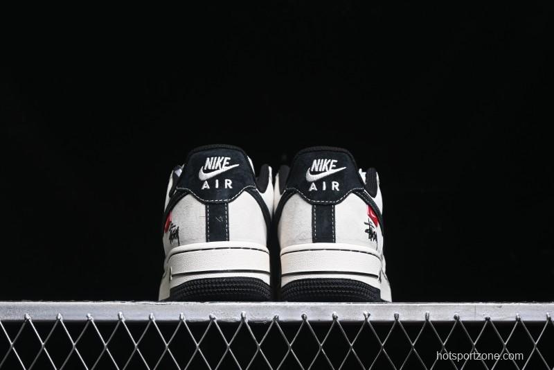 Nike Air Force 1 '07 Low Stussy Collaboration - AF1 Light Grey Red Tag Low-Top Casual Sneakers SJ6698-009