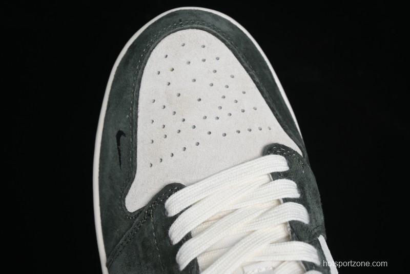Nike Air Jordan 1 Low AJ1 The North Face Collaboration - Custom Premium Pigskin Dark Green Retro Basketball Shoes - DM9188-004