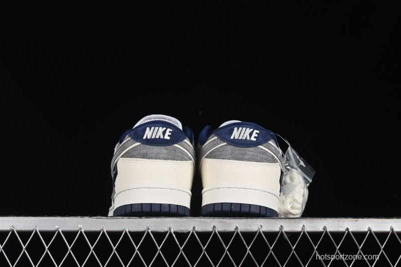 Nike SB Dunk Low Collaboration with Violent Bear - Patchwork Grey Swoosh Anniversary Custom Edition Low-Top Casual Skate Shoes - KK1333-013