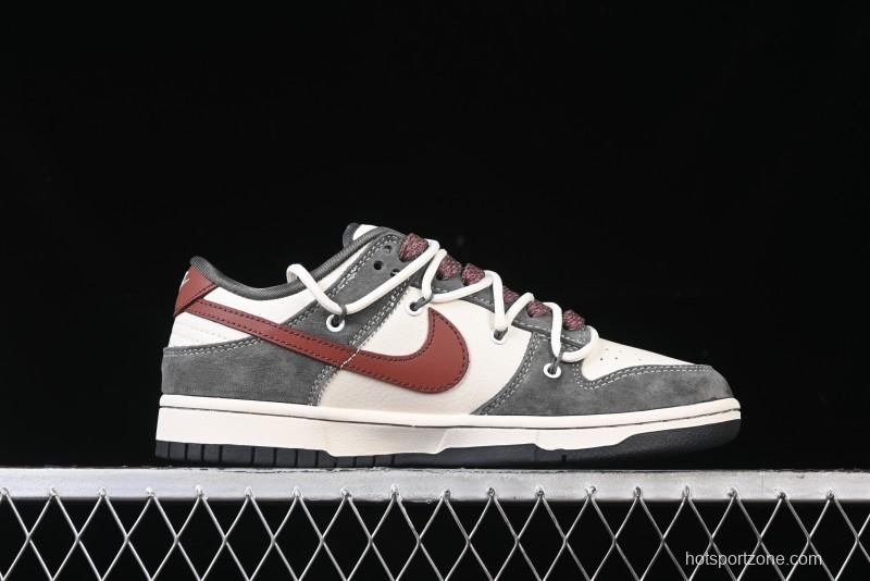 Nike SB Dunk Low Supreme Collaboration - Grey White Red Anniversary Customized Low-Top Casual Sneakers - XS1186-102