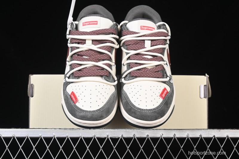 Nike SB Dunk Low Supreme Collaboration - Grey White Red Anniversary Customized Low-Top Casual Sneakers - XS1186-102