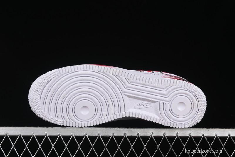 Nike Air Force 1 '07 Low Casual Sneakers with 2D Black and White Hand-Painted Blood Night Stitching Design - CW8822-011