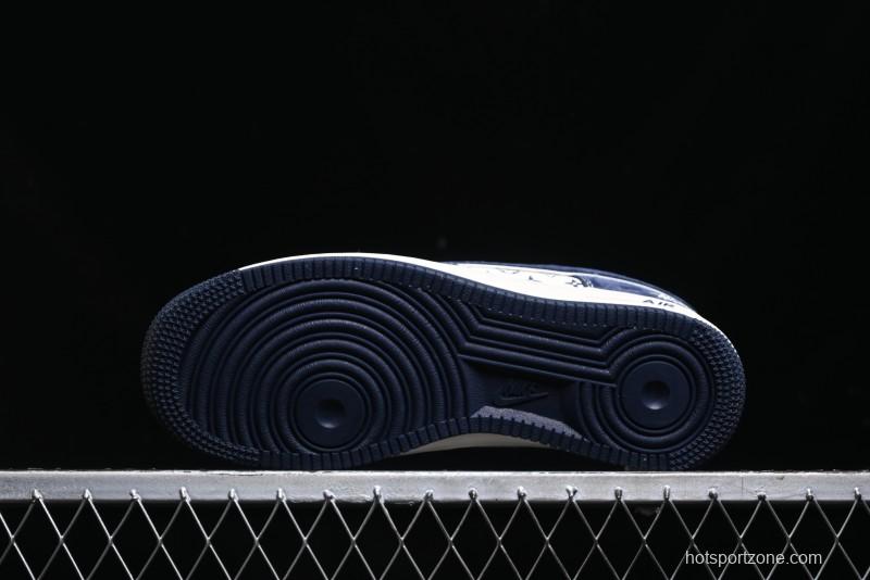 Nike Air Force 1 '07 Low Stussy Collaboration - Navy Red Print Casual Sneakers - XZ6188-350