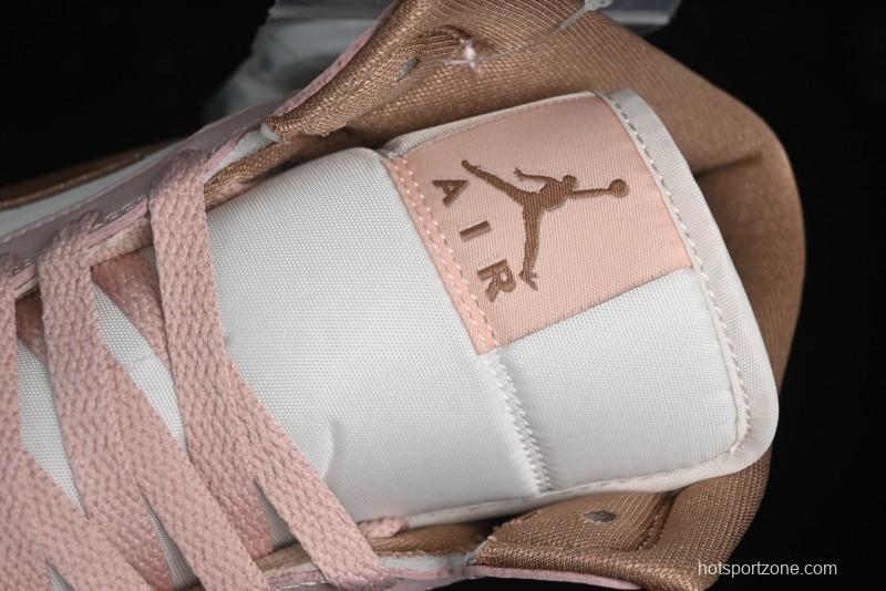 Nike Air Jordan 1 Mid AJ1 Basketball Shoes in Khaki Pink - BQ6472-620