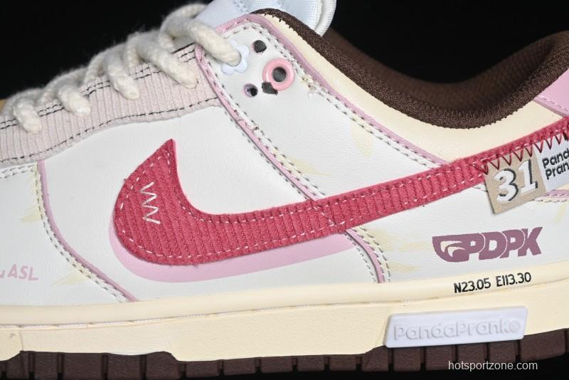 Nike Dunk Low Retro Casual Sneakers in Brown and Sail with Panda Mischief Skyline Theme - DD1503-124