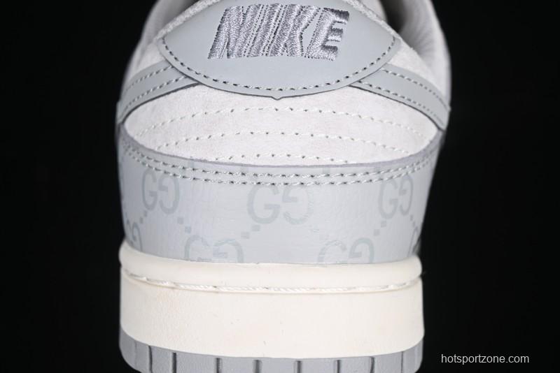 Nike SB Dunk Low Gucci Collaboration Dark Pattern Grey Swoosh Anniversary Custom Low-Top Casual Skate Shoes - DM6868-013