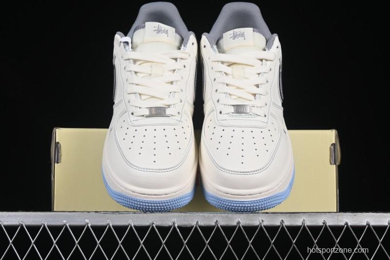 Nike Air Force 1 '07 Low Stussy Collaboration Light Grey Blue Sole Low-Top Casual Sneakers - XS1958-517